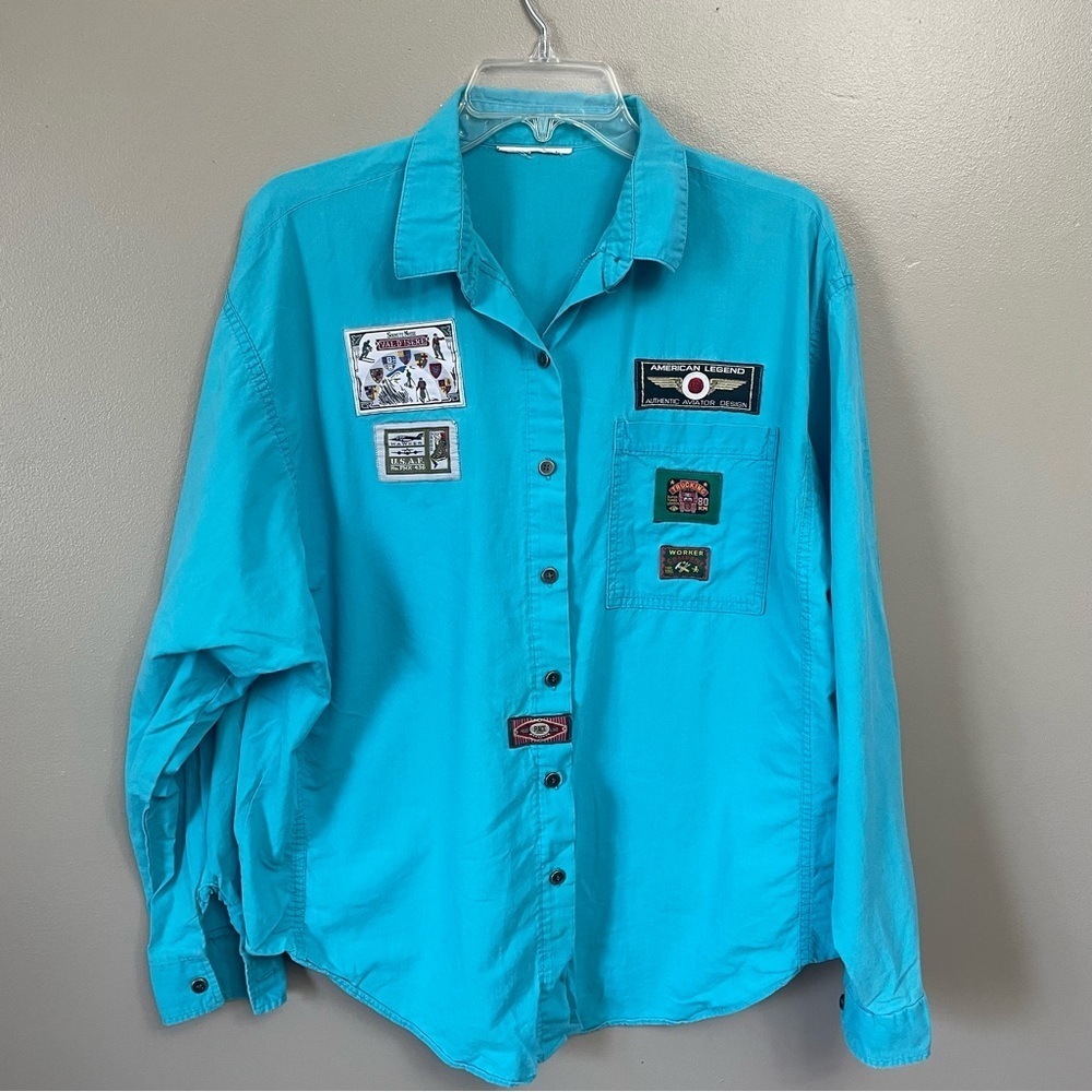 Vintage Long Sleeve button up shirt  with Patches casual streetwear colorful